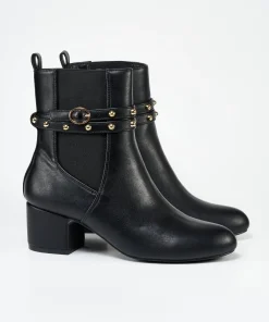 Botin Tacón Ancho Tachas Efecto